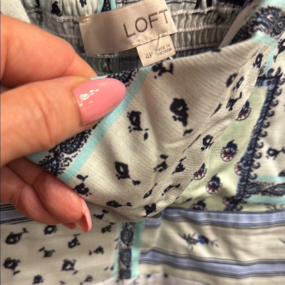 LOFT Floral and Stripe Blouse in Blue and White strappy Dress